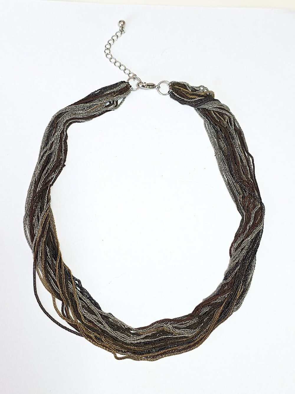 Multi-row brown, black, silver chain necklace